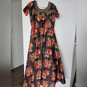 Black Long Gown with orange flowers small size